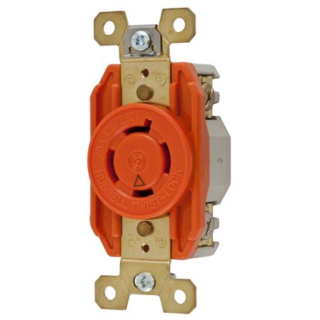 HUBBELL WIRING DEVICE-KELLEMS Locking Devices, Twist-Lock®, Isolated Ground Industrial, Flush Receptacle, 20A 125/250V, 3-Pole 4-Wire Grounding, L14-20R, Screw Terminal, Orange IG2410